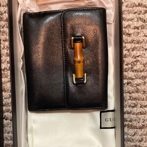 Gucci Black Wallet with Bamboo Accent